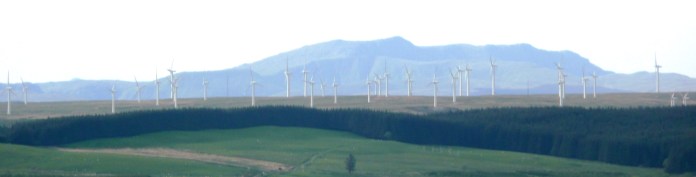 From the top -- over-grazed, windfarm on peat-bog, desolate, monoculture pine forest and modern farming 